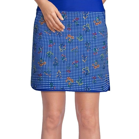 Lands' End Blue White Floral Stretch Skort Tennis Preppy Athletic Pockets SZ 10 - Picture 2 of 14